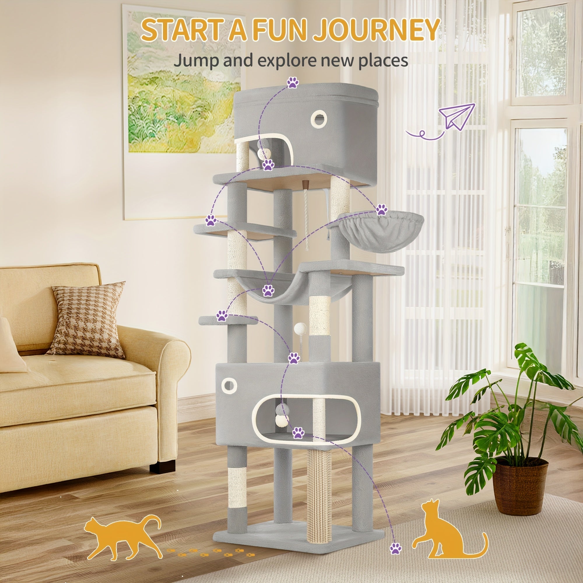 Katzenbaum Große Plattform mit 2 Höhlen und 7 Kratzstämmen