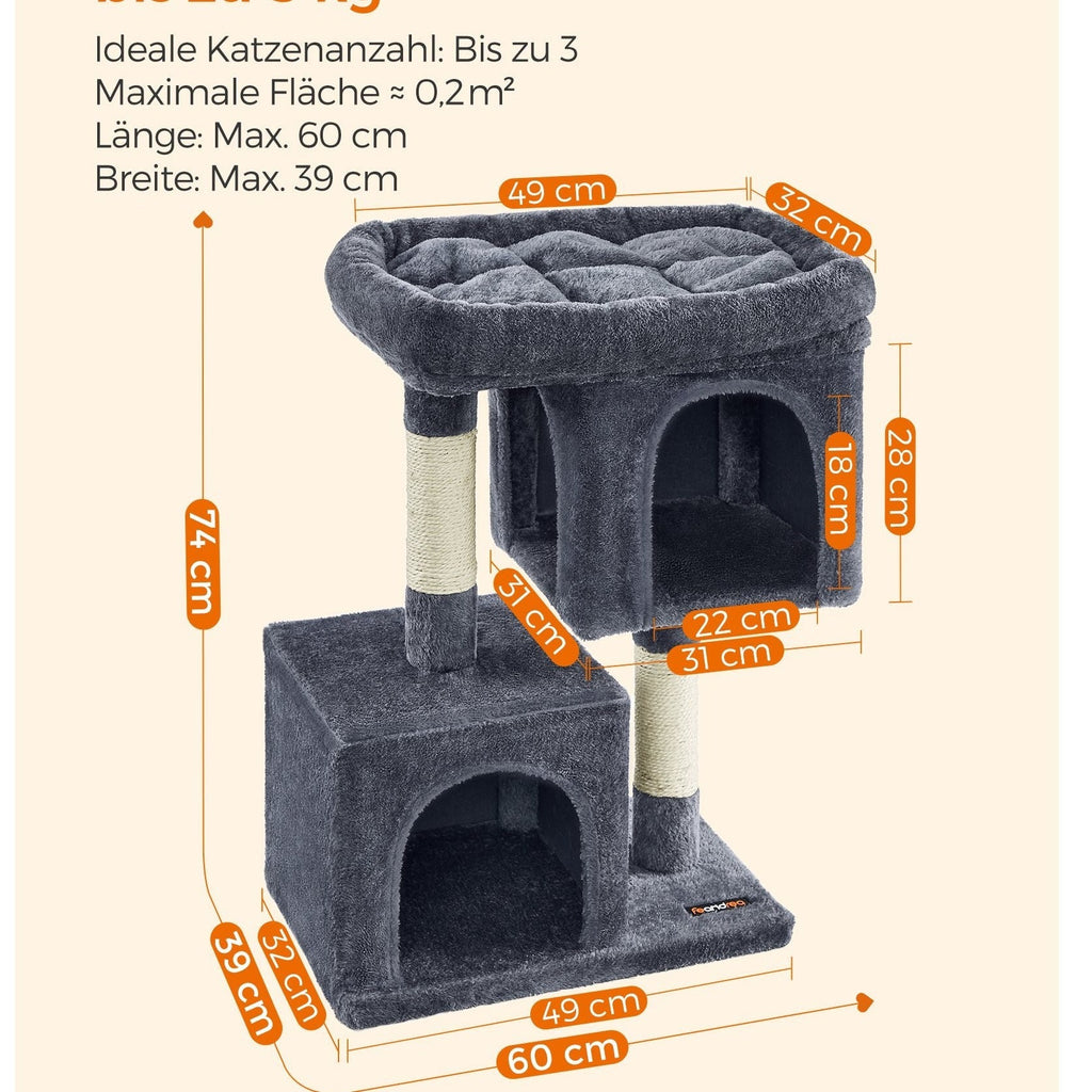 Kratzbaum Große Plattform mit 2 Höhlen und Sisalstämmen Stabil