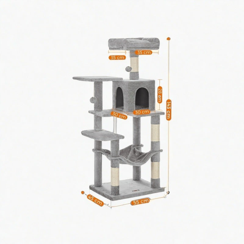 Kratzbaum mit Hängematte Höhle Stabil für Wohnungskatzen