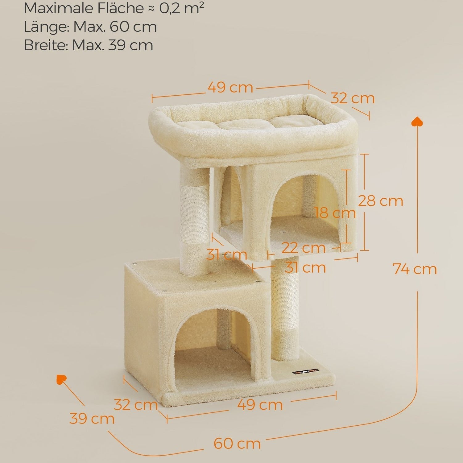 Kratzbaum Große Plattform mit 2 Höhlen und Sisalstämmen Stabil