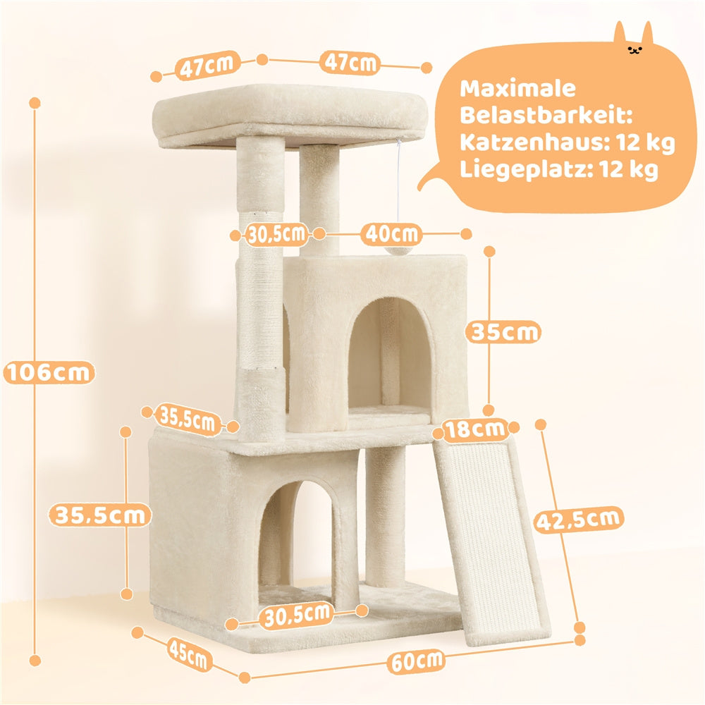 Stabiler Kratzbaum Spielbaum mit Spielball und 2 Häusern