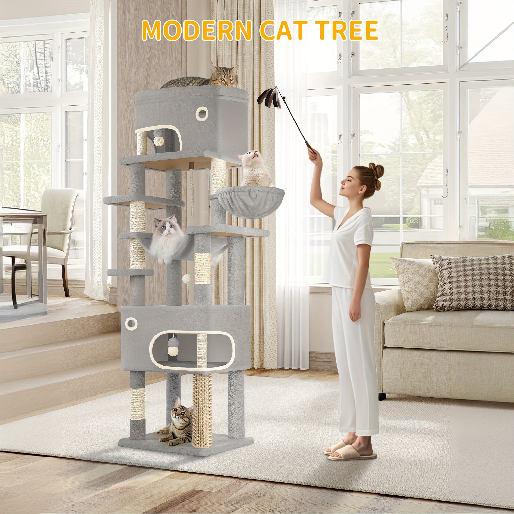 Katzenbaum Große Plattform mit 2 Höhlen und 7 Kratzstämmen