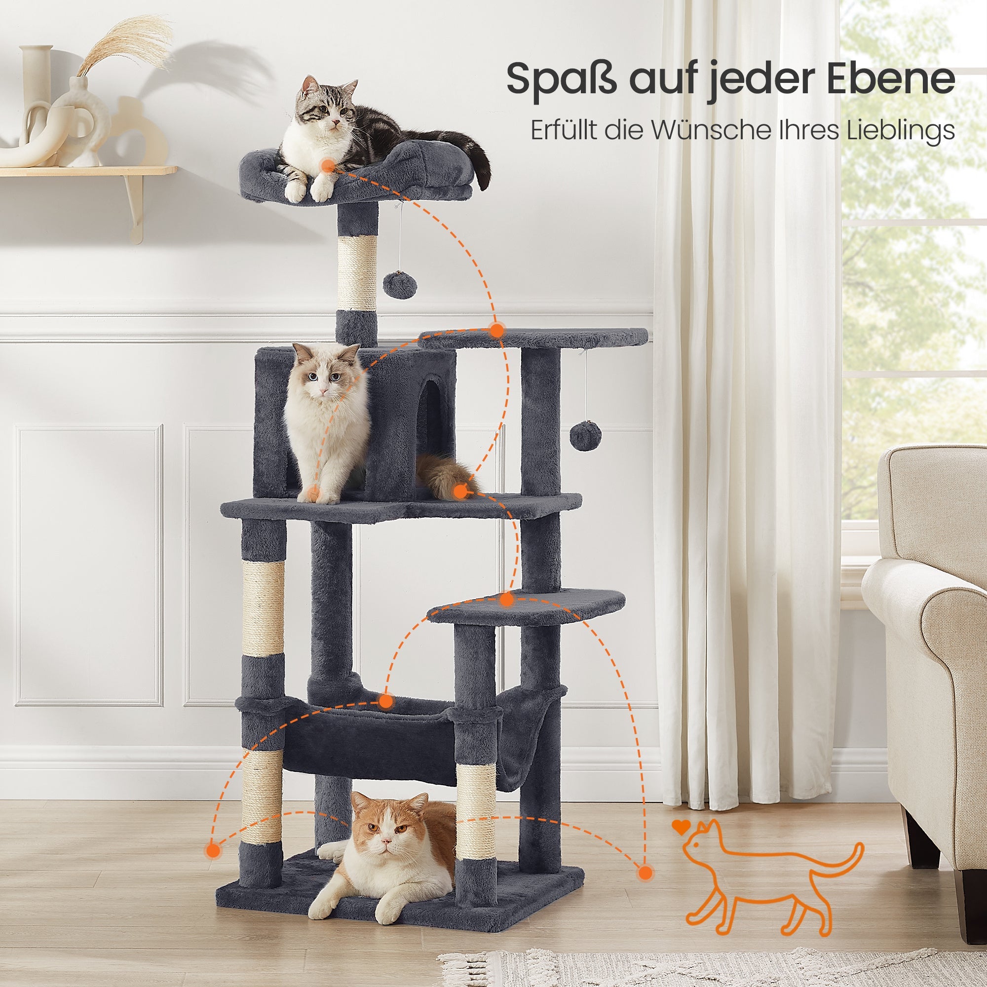 Kratzbaum mit Hängematte Höhle Stabil für Wohnungskatzen