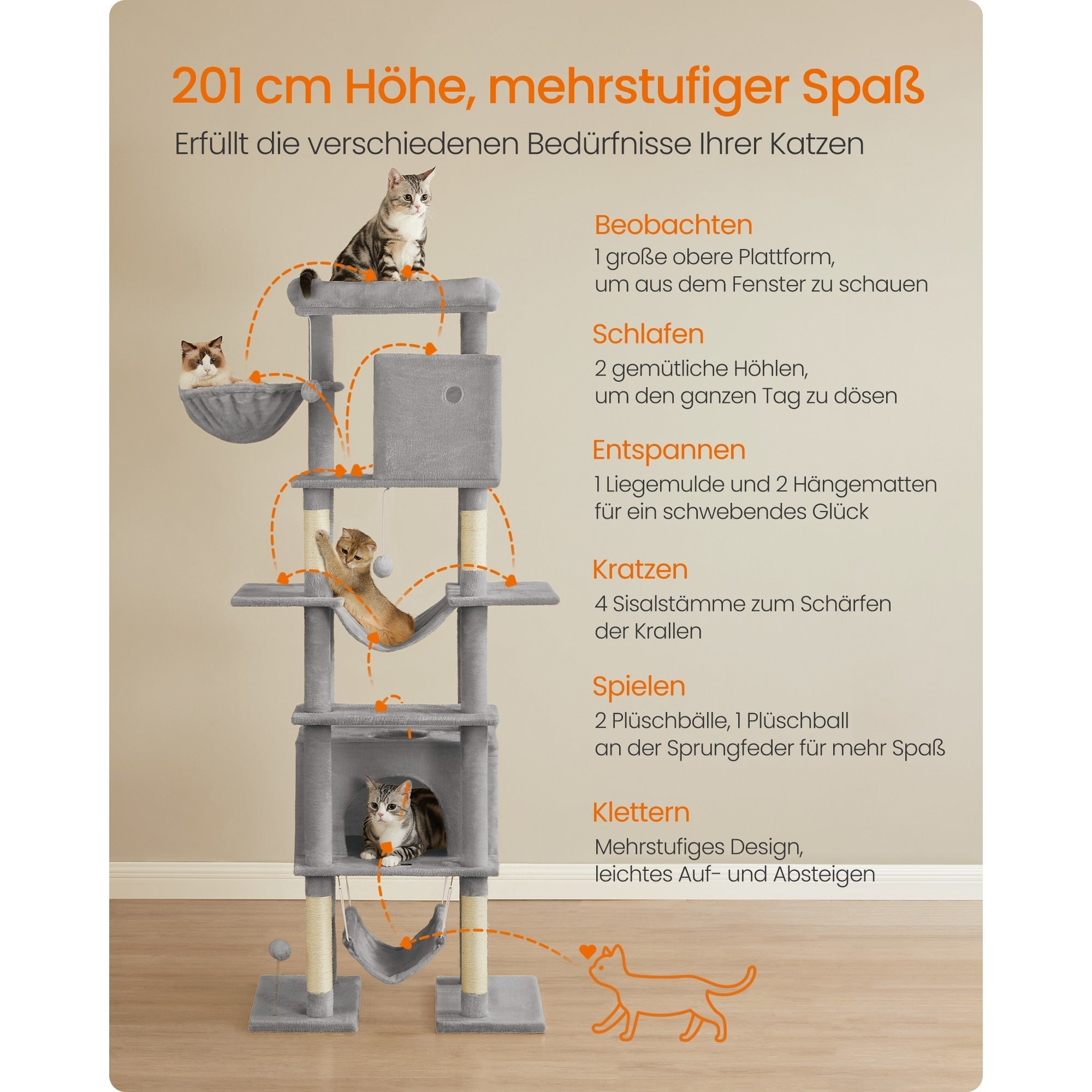 Katzenbaum Mehrstufig mit Plattform Höhlen und Hängematten