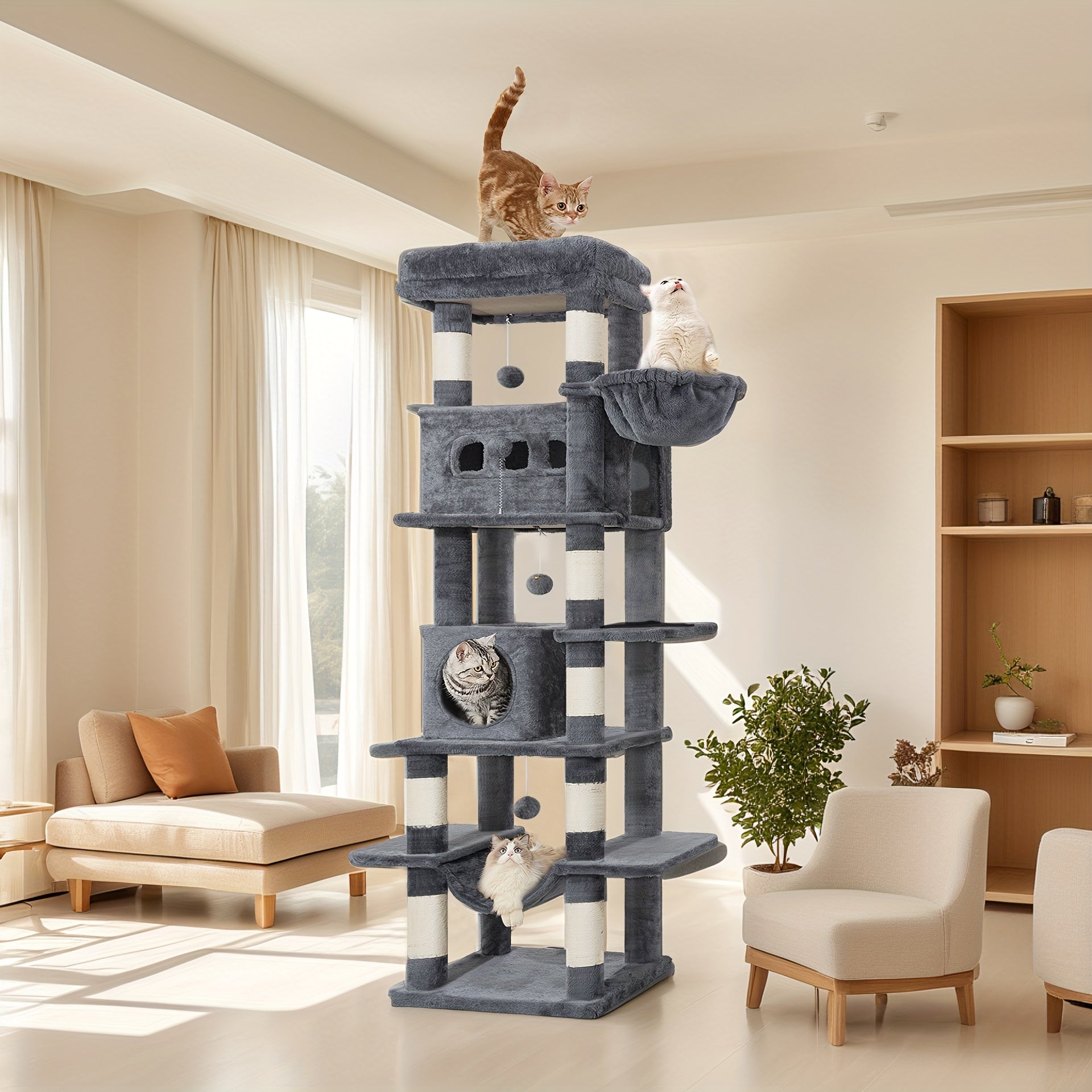 Großer Katzenbaum Mehrstufiges Haus mit 8 Kratzstämmen und Hängematte