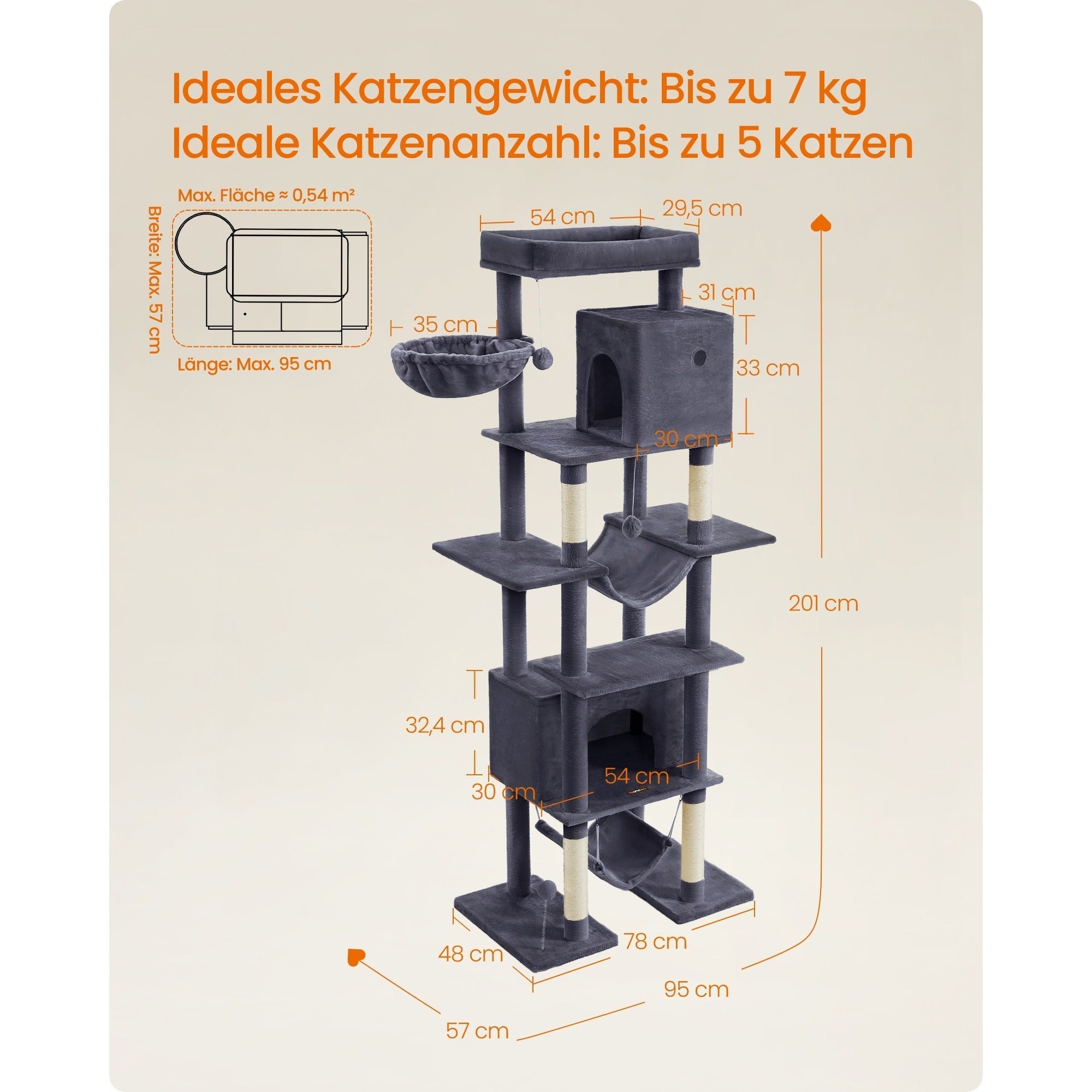Katzenbaum Mehrstufig mit Plattform Höhlen und Hängematten