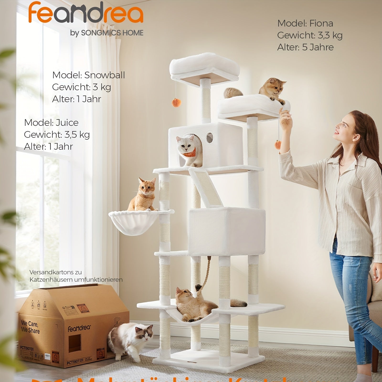 Großer XXL Kratzbaum mit Stämmen Höhlen und Hängematte