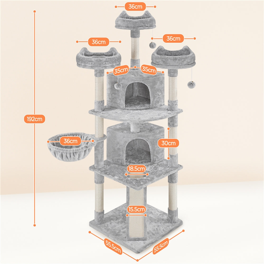 Robuster Kratzbaum mit 3 Liegeflächen 8 Sisalstämmen und 2 Höhlen