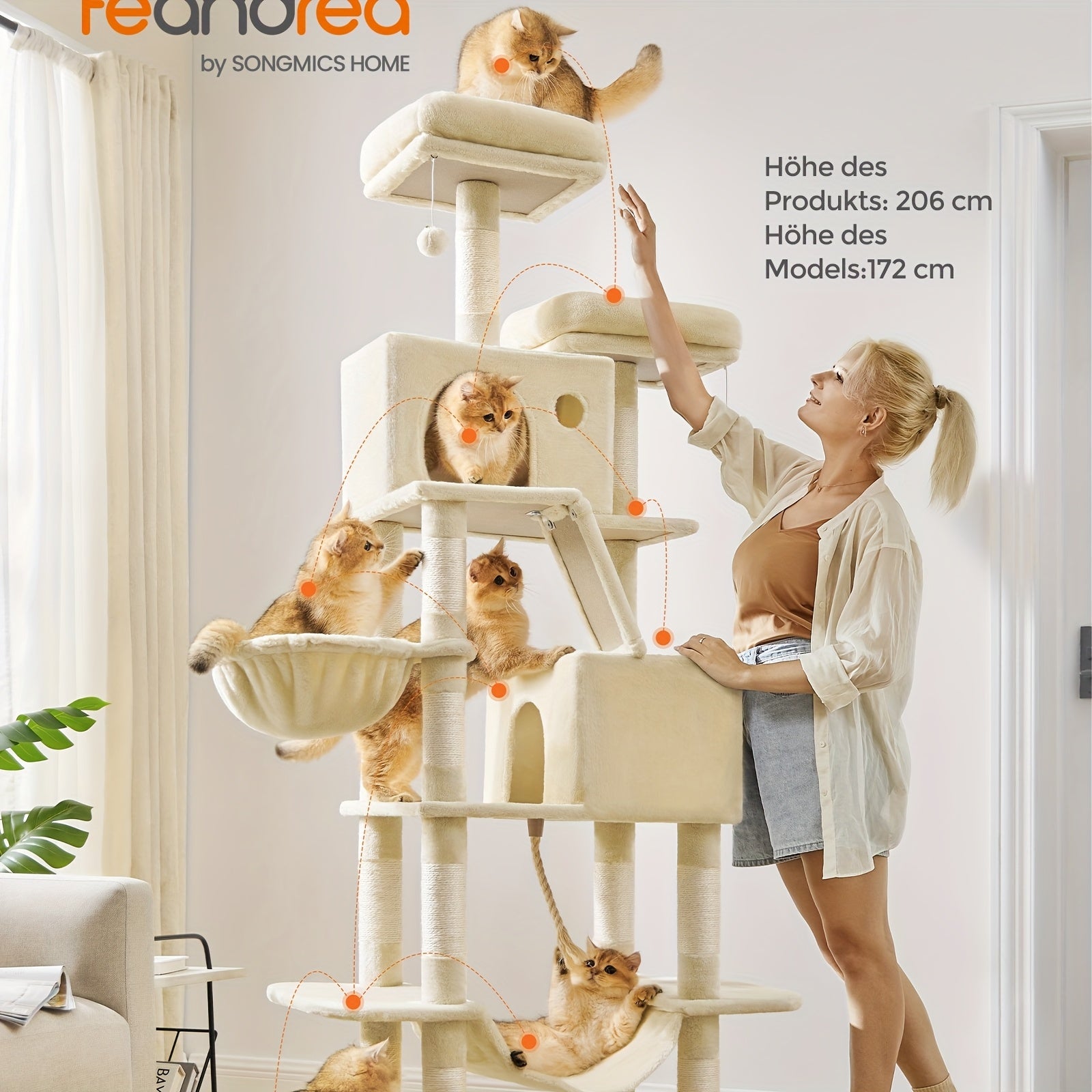 Großer XXL Kratzbaum mit Stämmen Höhlen und Hängematte