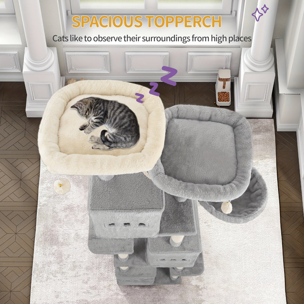 Großer Kratzbaum Mehrstöckig mit 3 Höhlen für Große Katzen