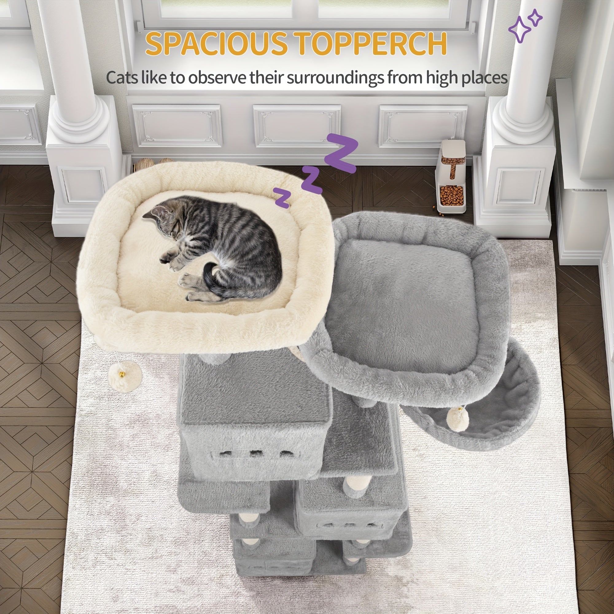 Großer Kratzbaum Mehrstöckig mit 3 Höhlen für Große Katzen