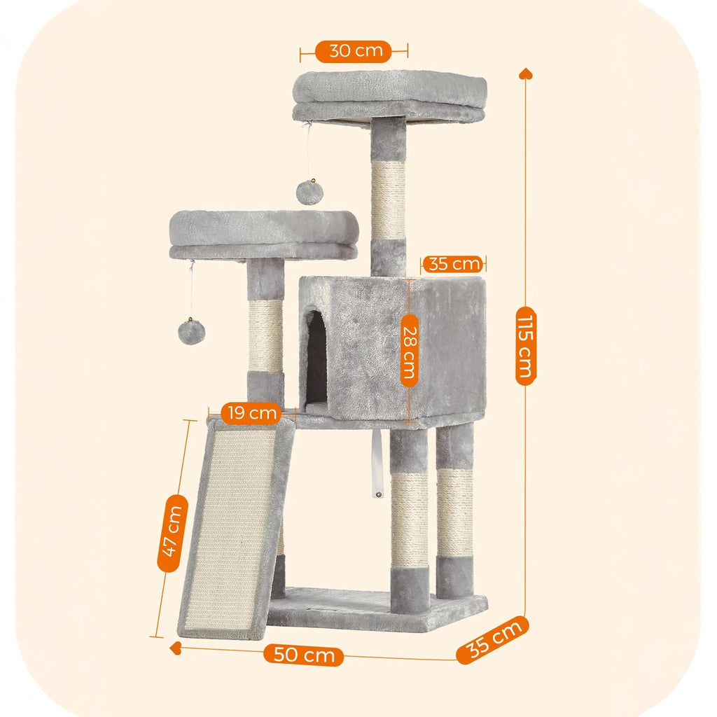 Kratzbaum Mehrstufig mit Höhle Rampe und Pom-Poms
