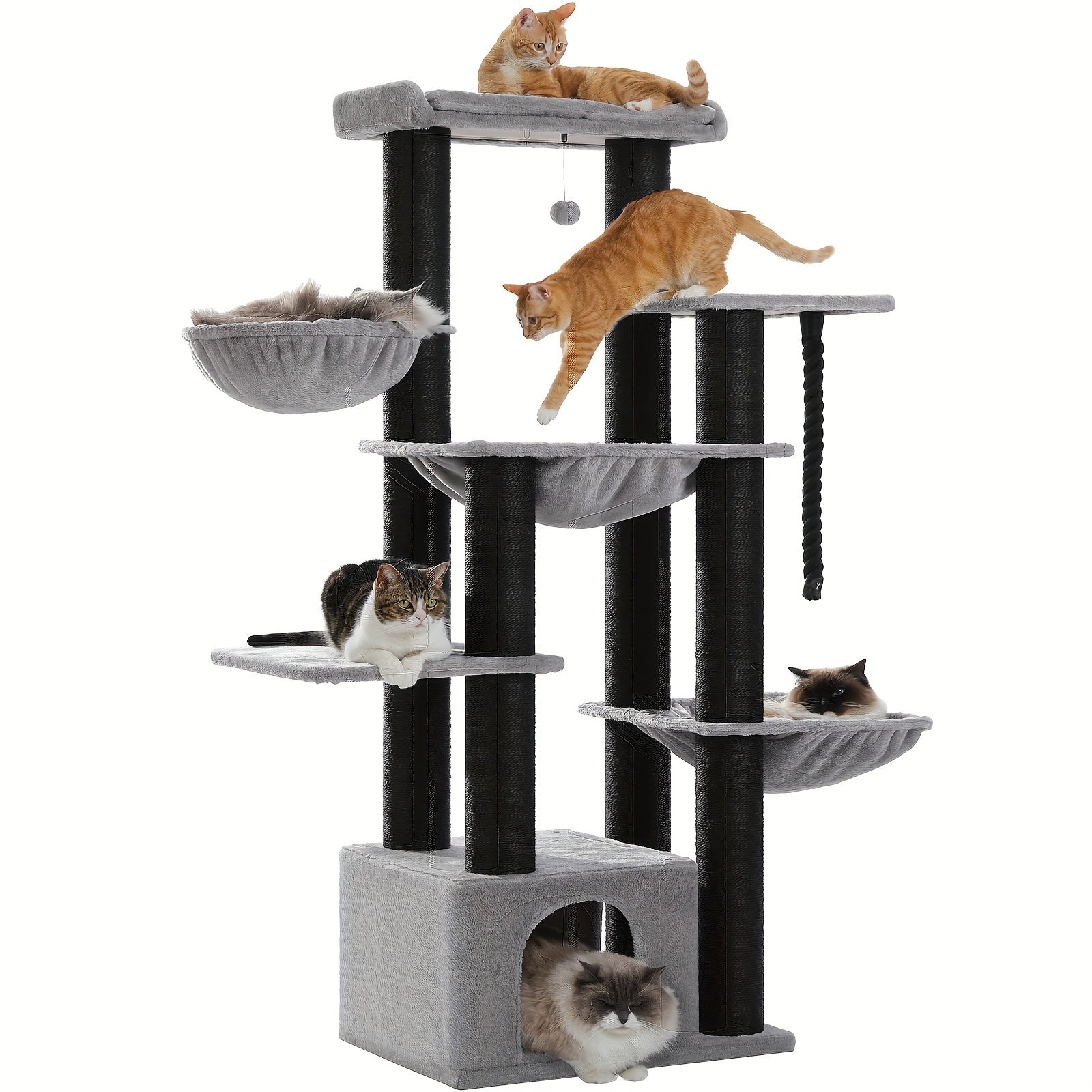 Großer Kratzturm Mehrstufig mit Hängematten für Erwachsene Katzen