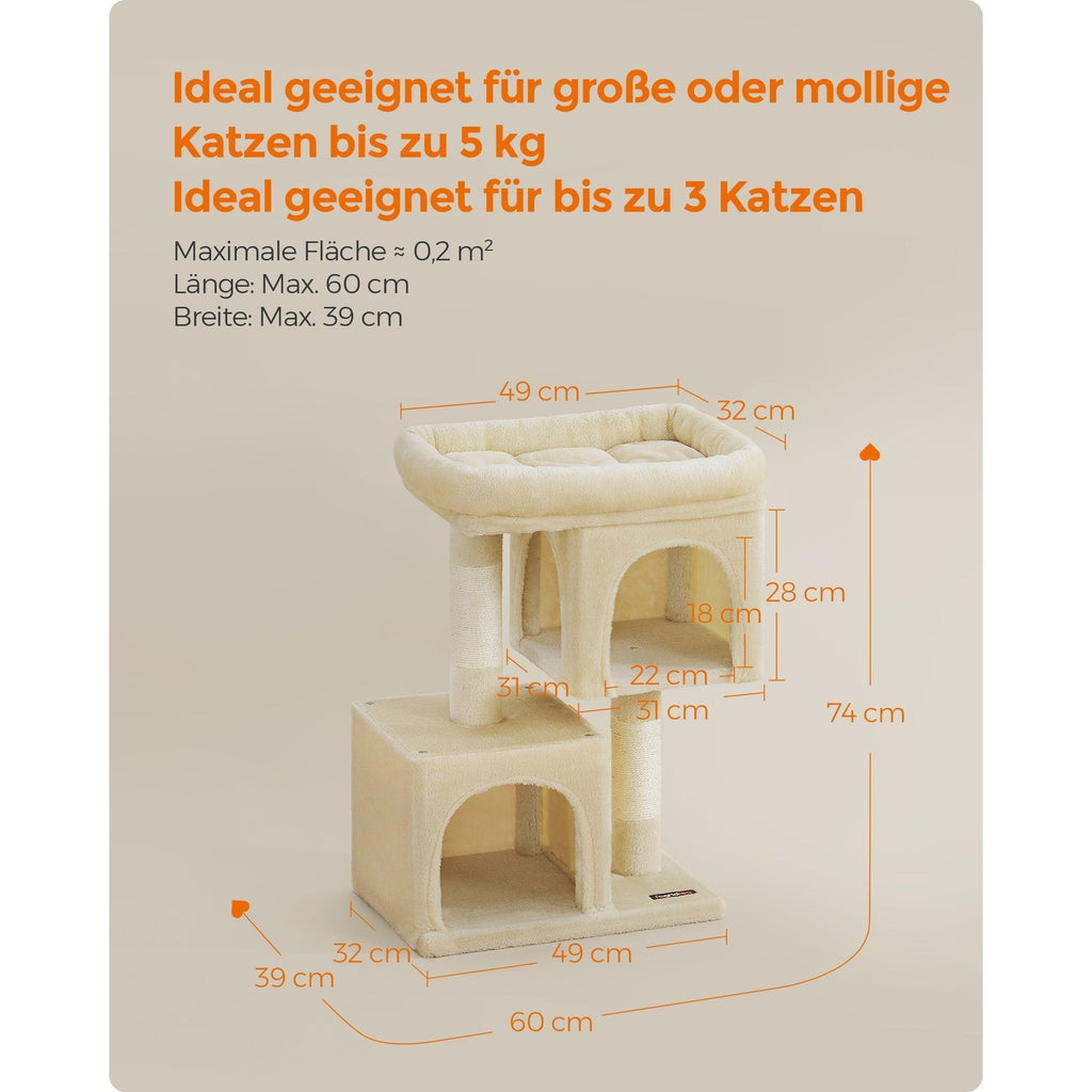 Kratzbaum Große Plattform mit 2 Höhlen und Sisalstämmen Stabil