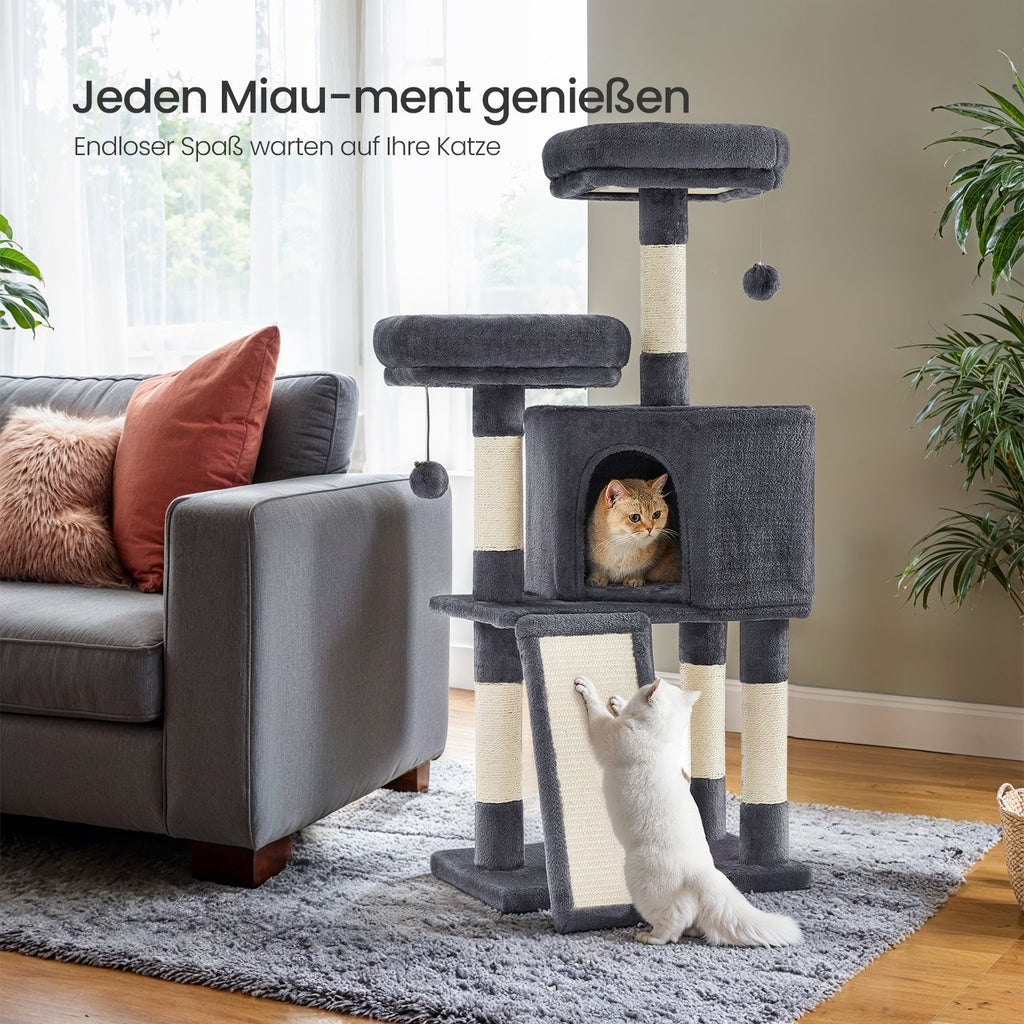 Kratzbaum Mehrstufig mit Höhle Rampe und Pom-Poms