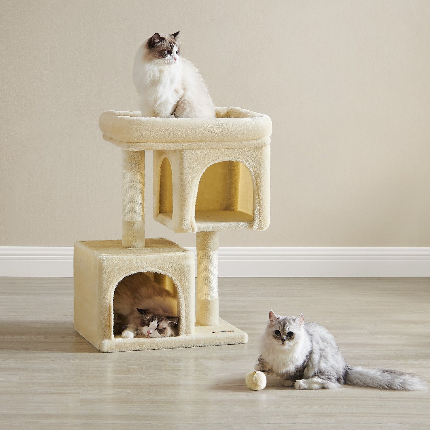 Kratzbaum Große Plattform mit 2 Höhlen und Sisalstämmen Stabil