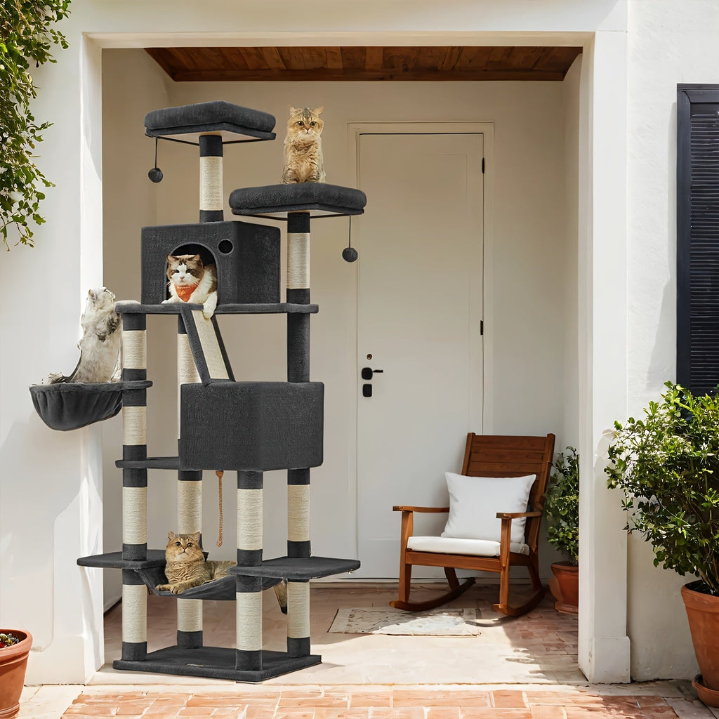 Großer Kratzturm Condo mit Kratzstämmen Rampe Höhlen und Hängematte