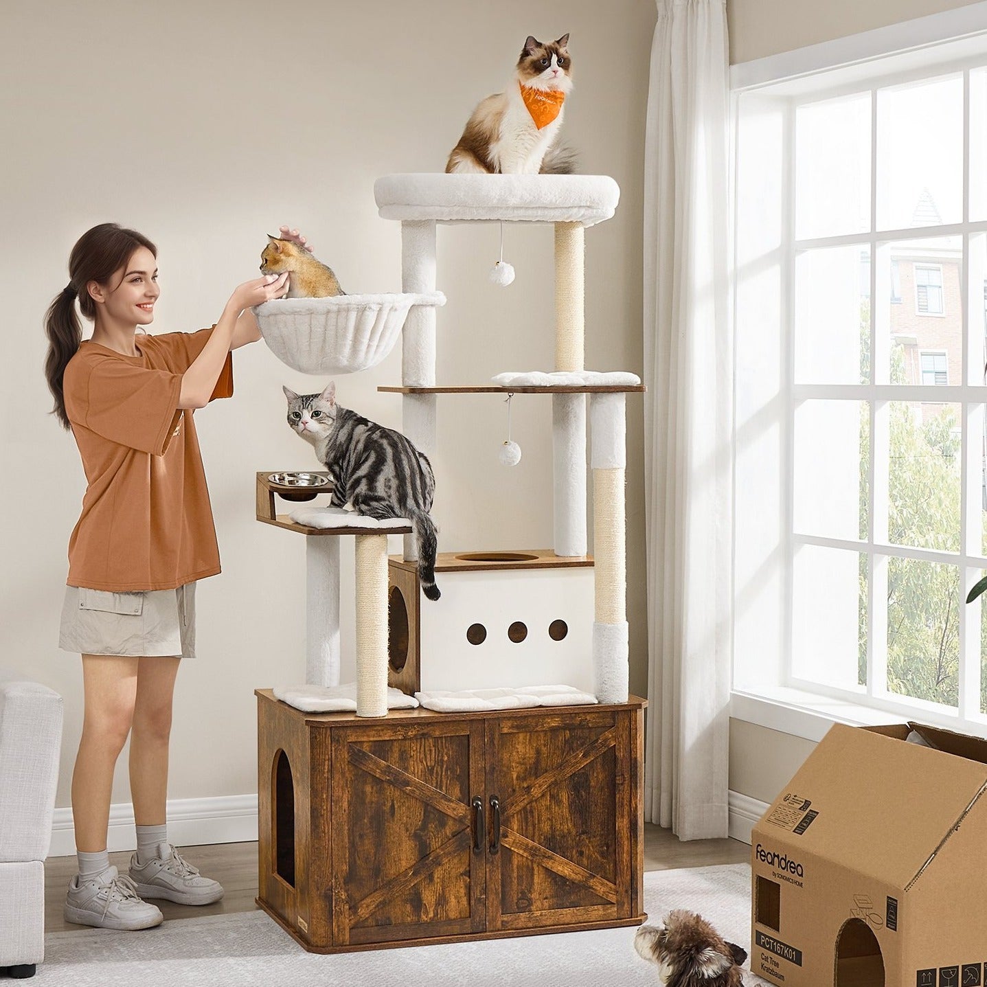 XXL Katzenbaum mit Katzenklo Holzschrank