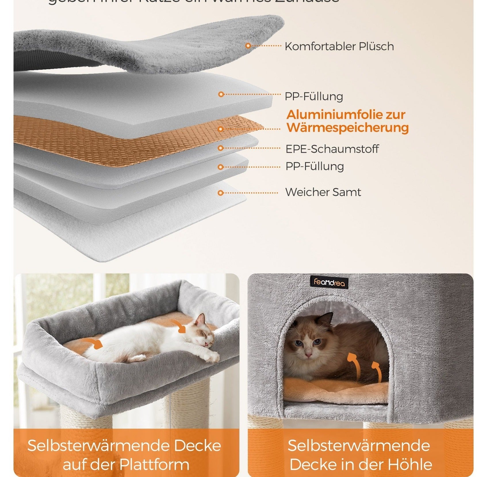 Katzenbaum Mehrstufig mit Höhle Hängematten und Pompom