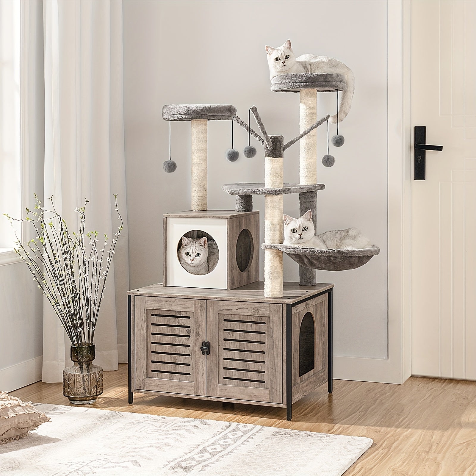 Katzenbaum Turm All-in-One mit Integriertem Katzenklo-Möbel