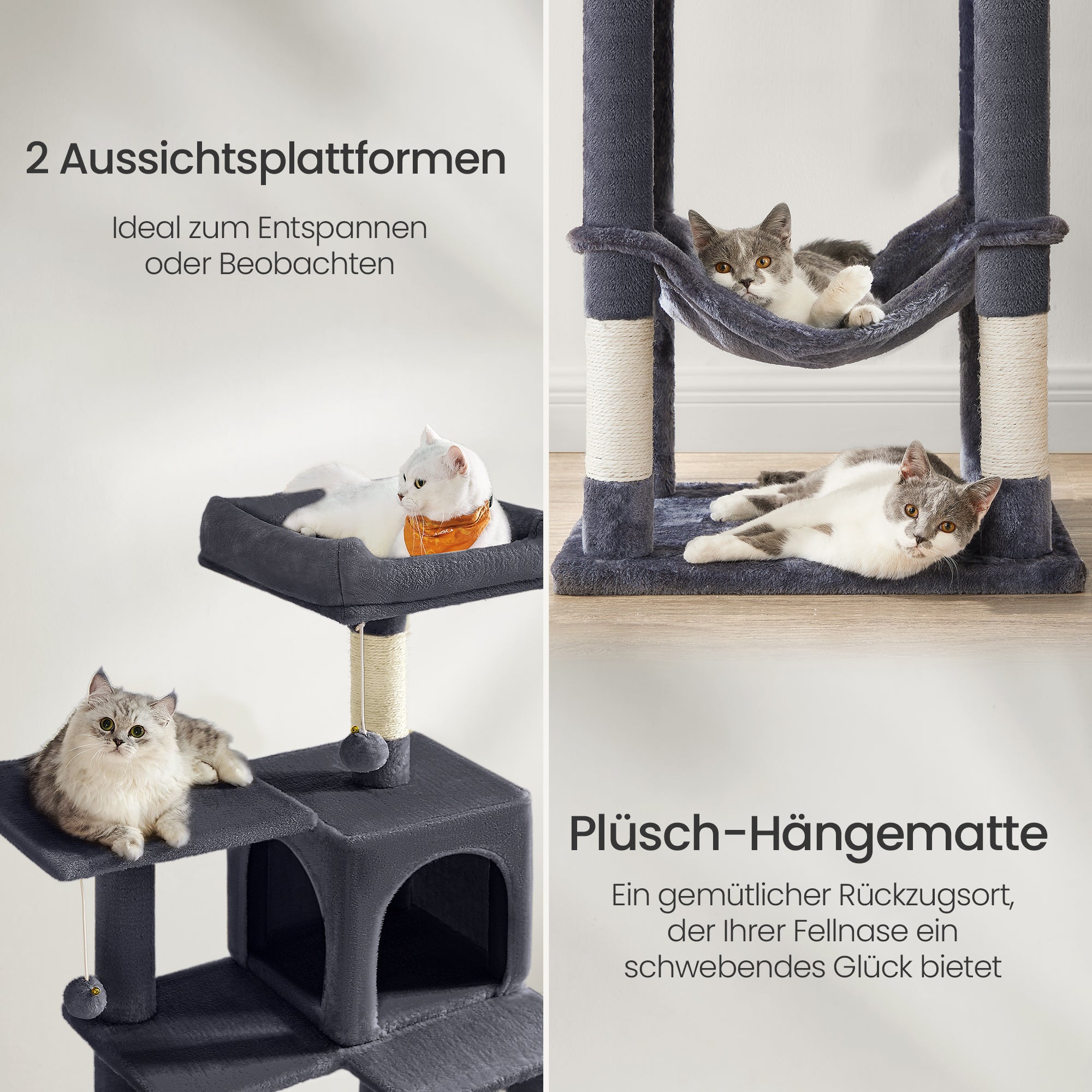 Kratzbaum mit Hängematte Höhle Stabil für Wohnungskatzen