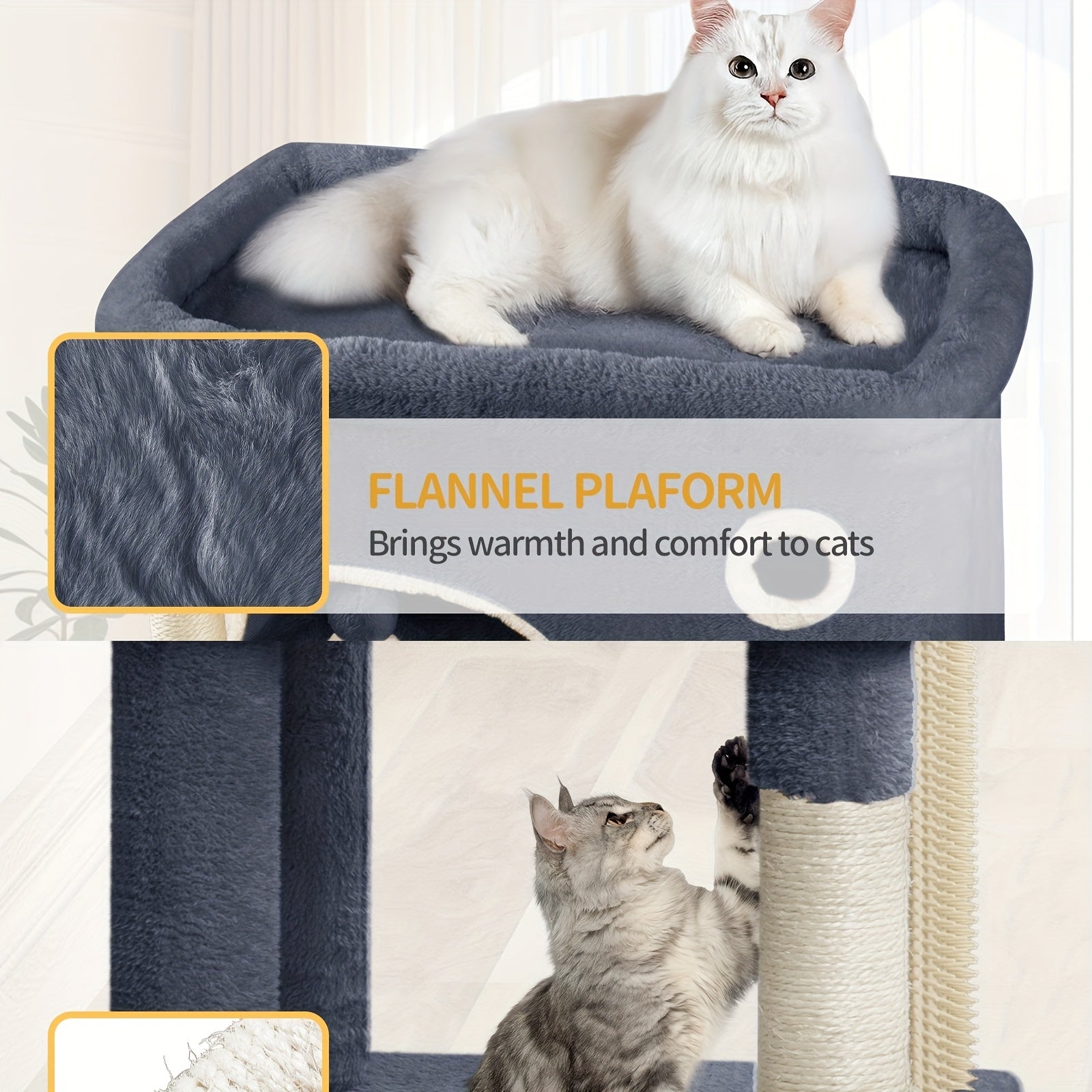 Kratzbaum Große Plattform mit 2 Höhlen und 7 Sisalstämmen