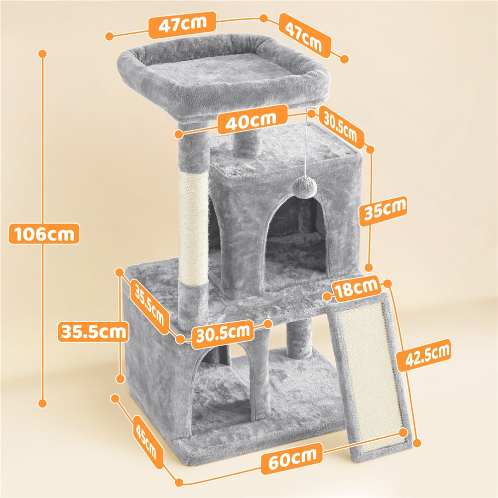Stabiler Kratzbaum Spielbaum mit Spielball und 2 Häusern