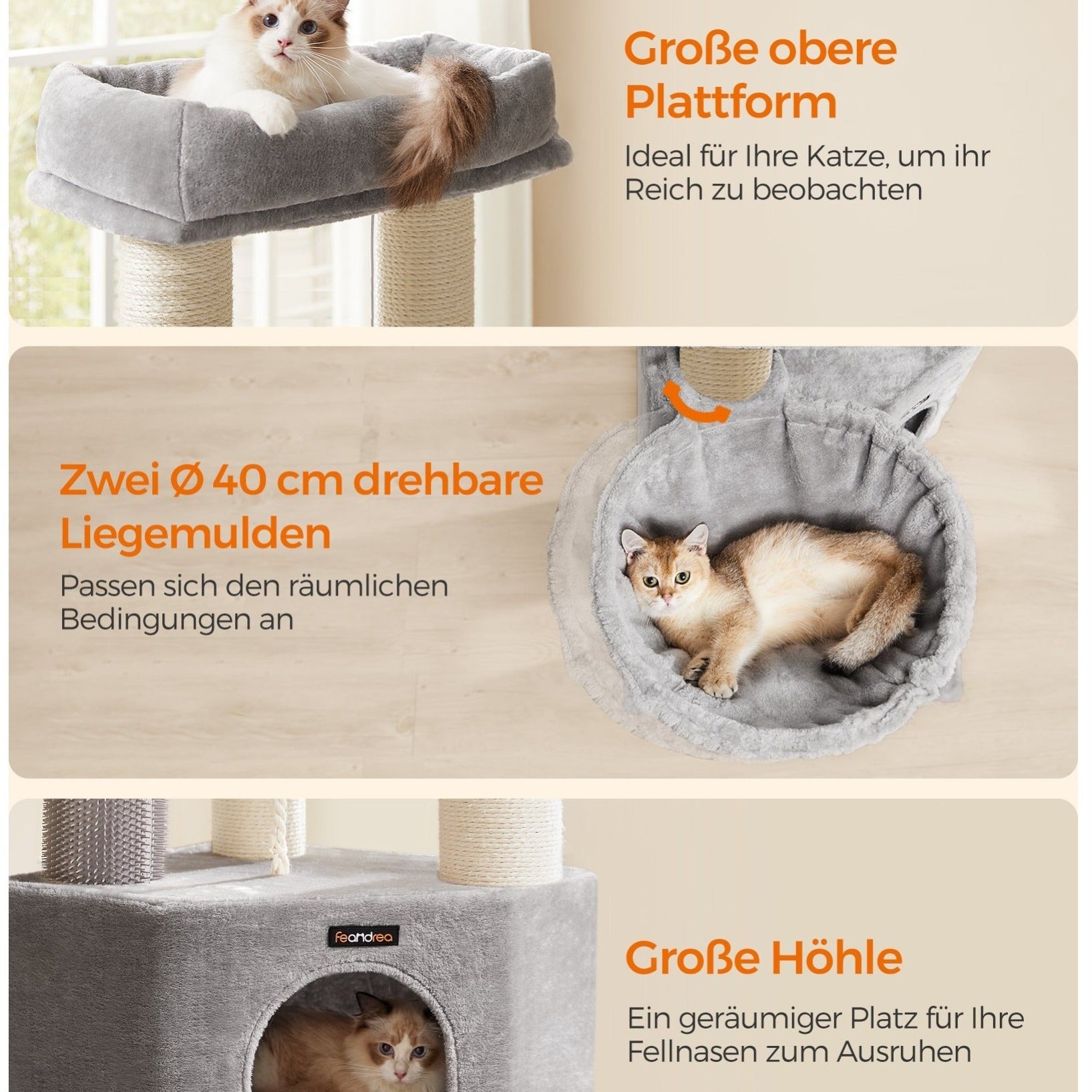 Katzenbaum Mehrstufig mit Höhle Hängematten und Pompom