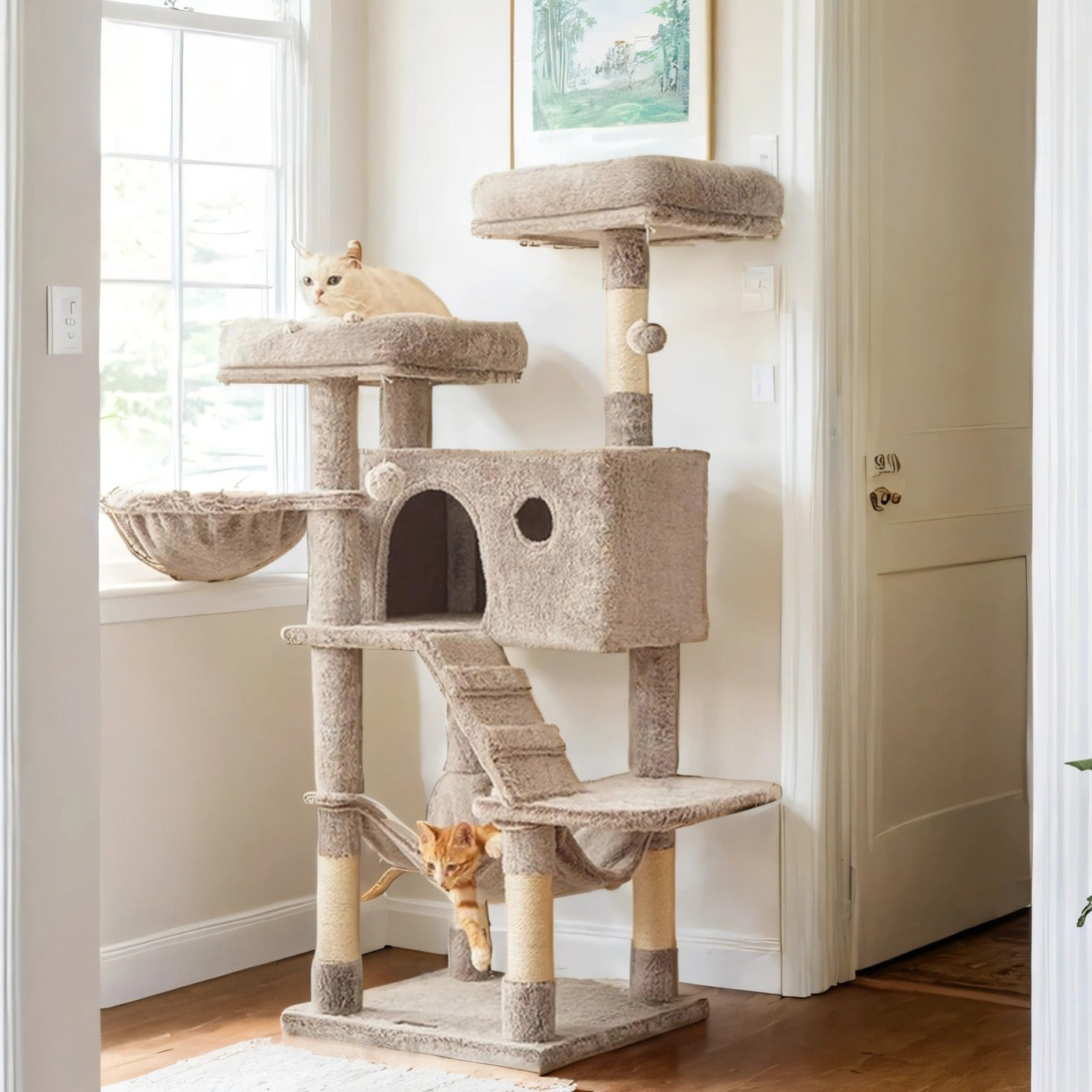 Katzenbaum Klettergerüst mit Betten Hängematte und Treppen