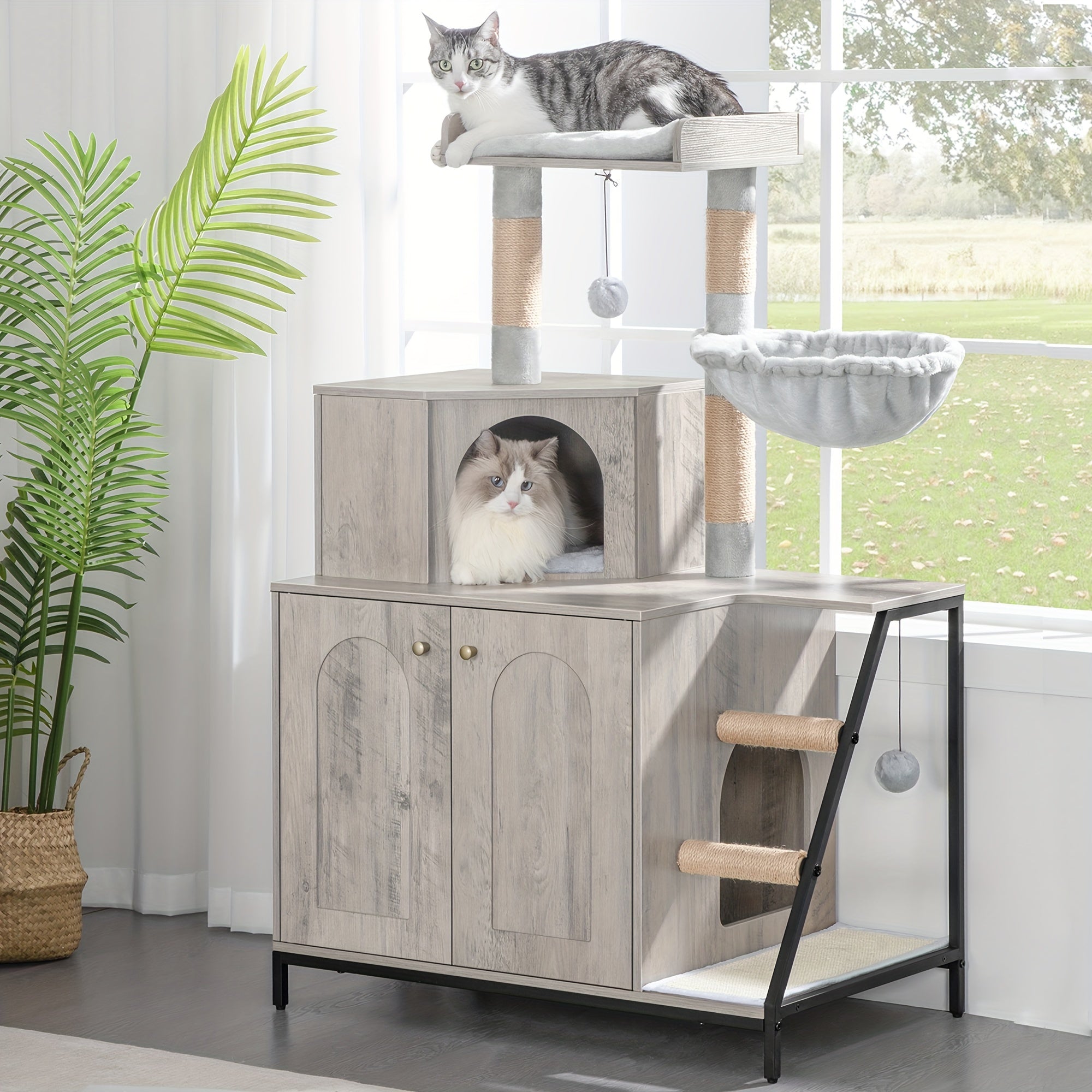 Katzenklo-Möbel und Katzenhaus 4-in-1 mit Kratzstämmen
