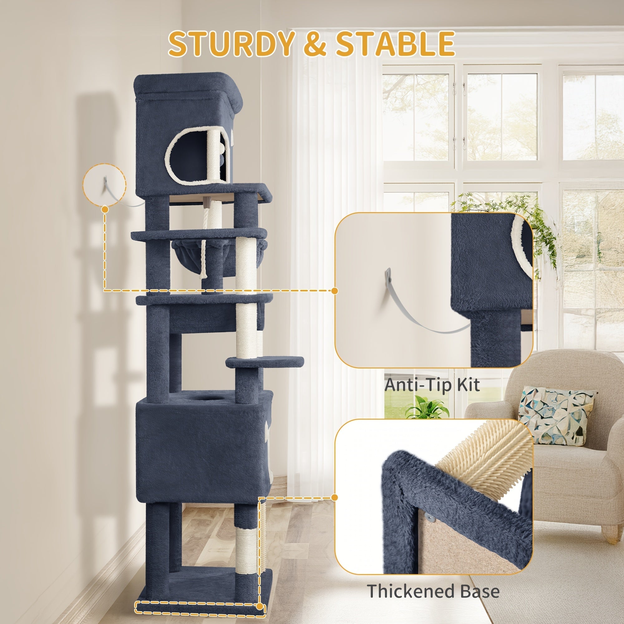 Katzenbaum Große Plattform mit 2 Höhlen und 7 Kratzstämmen