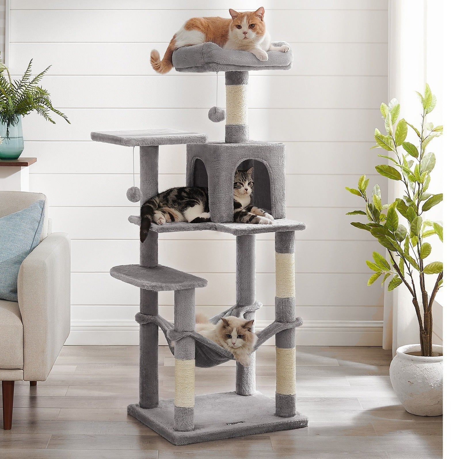 Kratzbaum mit Hängematte Höhle Stabil für Wohnungskatzen