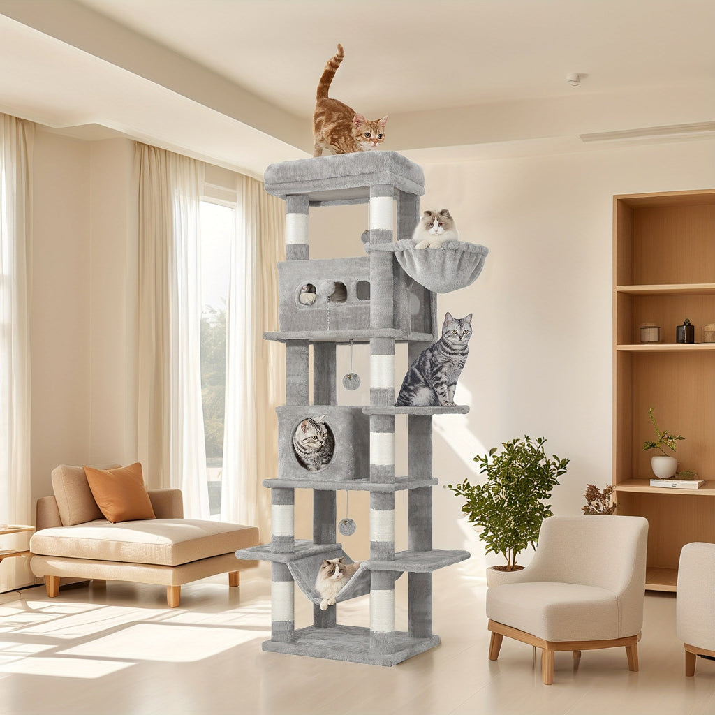 Großer Katzenbaum Mehrstufiges Haus mit 8 Kratzstämmen und Hängematte