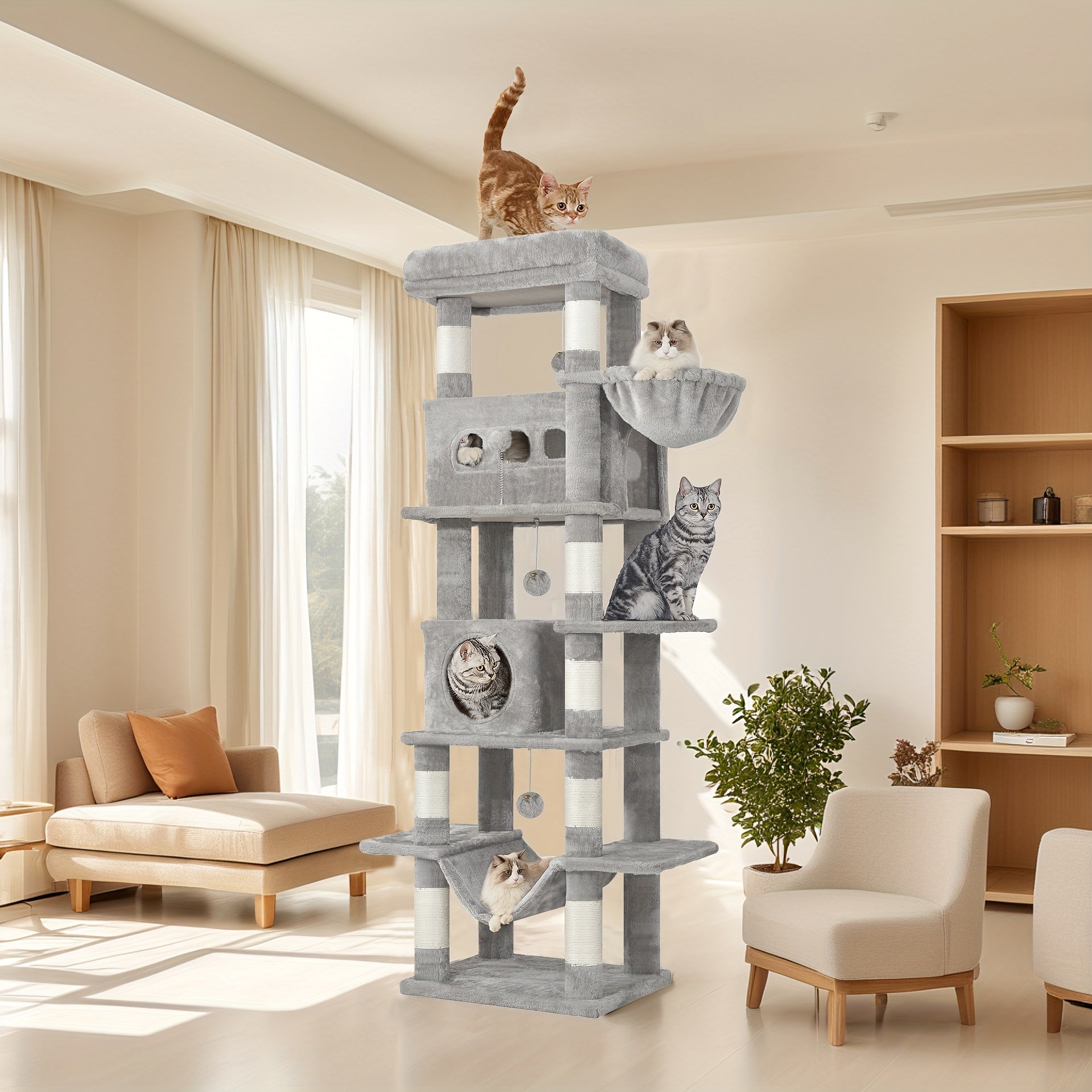 Großer Katzenbaum Mehrstufiges Haus mit 8 Kratzstämmen und Hängematte