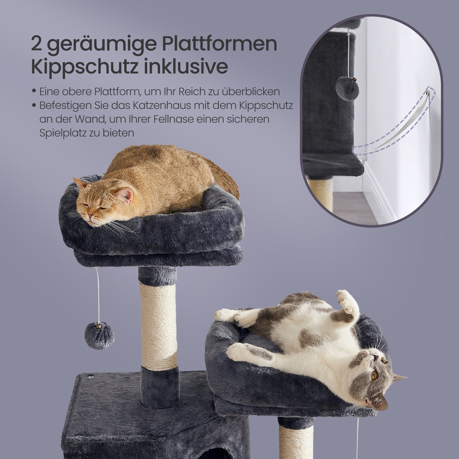 Kratzbaum Mehrstufig mit Höhle Rampe und Pom-Poms