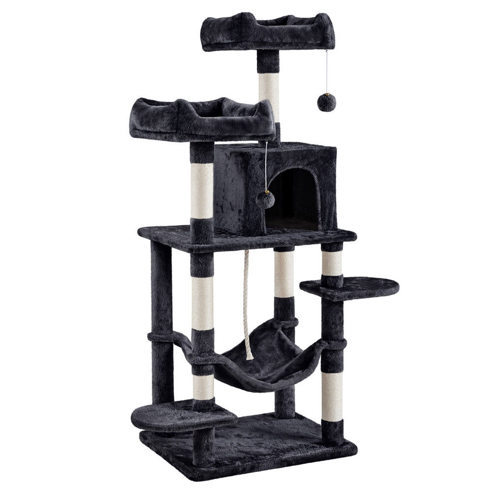 Kratzbaum mit Liegehöhle, Hangmat und Spielseil