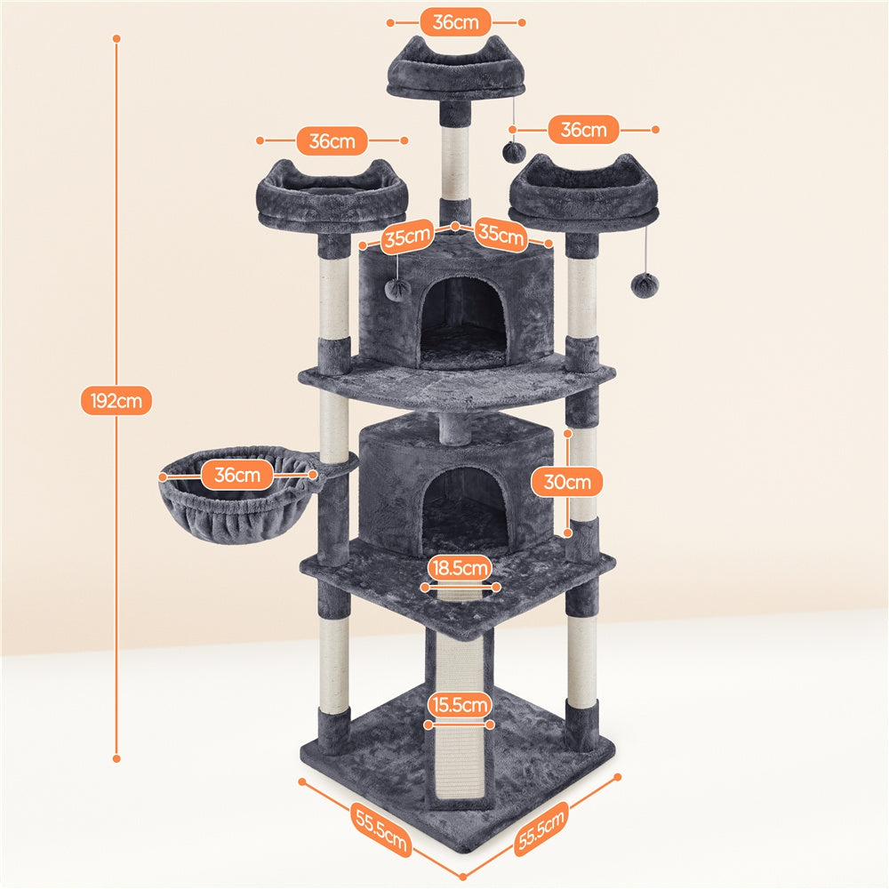 Robuster Kratzbaum mit 3 Liegeflächen 8 Sisalstämmen und 2 Höhlen