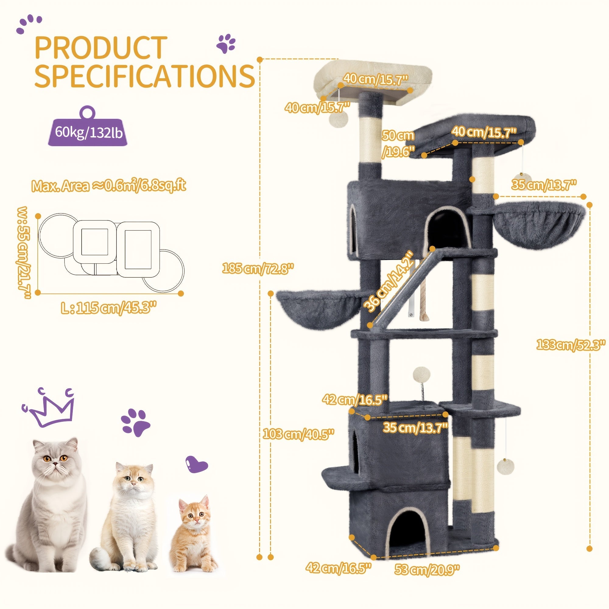 Großer XXL Kratzbaum 7 Ebenen für Maine Coon
