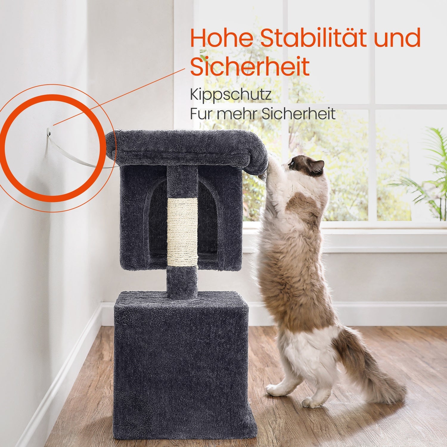 Kratzbaum Große Plattform mit 2 Höhlen und Sisalstämmen Stabil