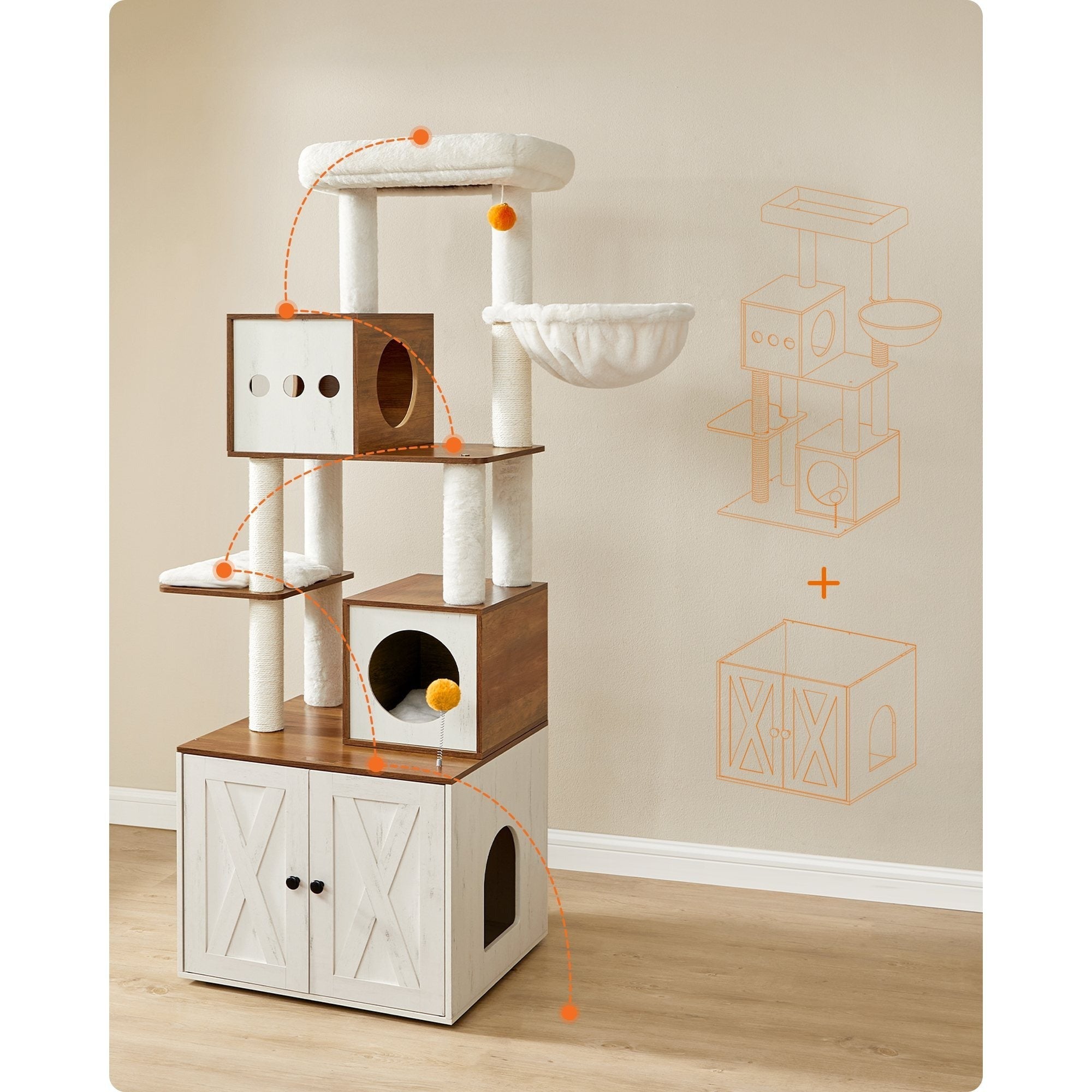 XXL Katzenbaum mit Katzenklo Schrank und Kratzpappe