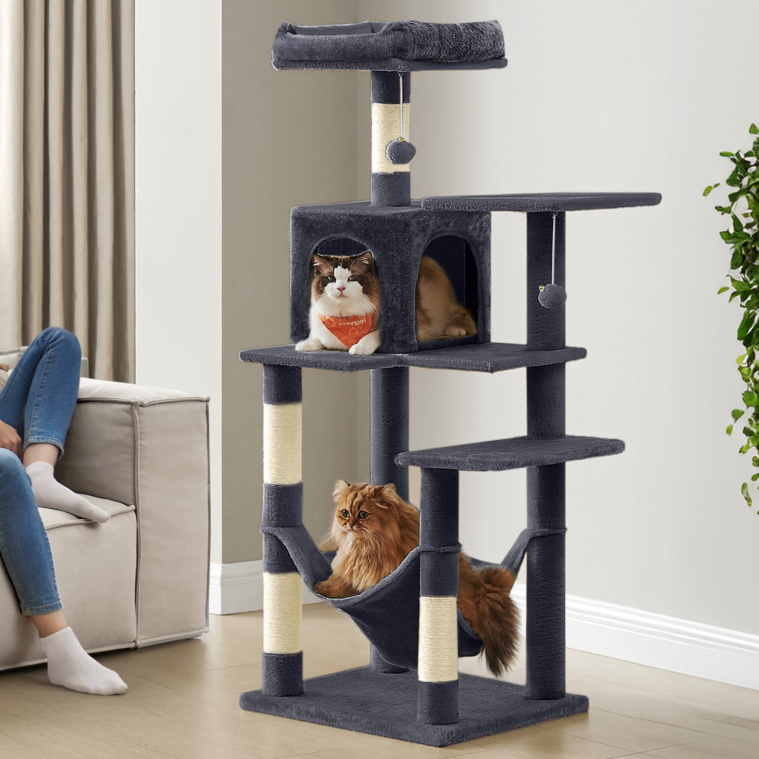 Kratzbaum mit Hängematte Höhle Stabil für Wohnungskatzen