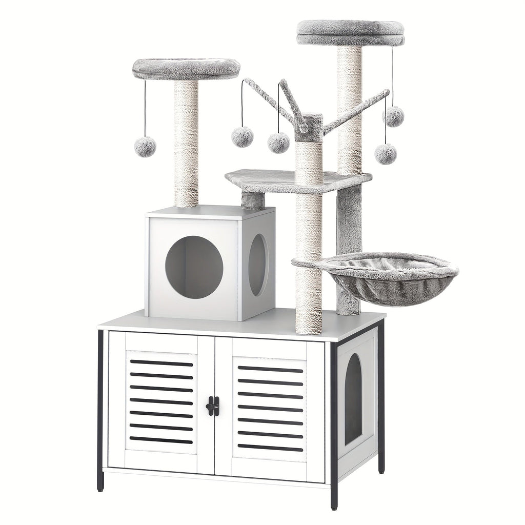 Katzenbaum Turm All-in-One mit Integriertem Katzenklo-Möbel