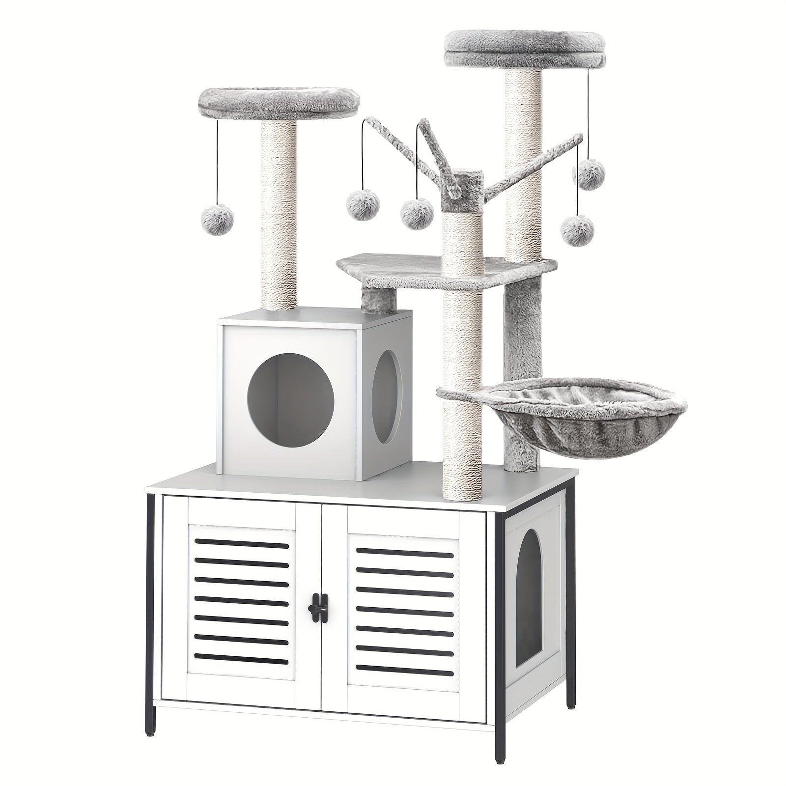 Katzenbaum Turm All-in-One mit Integriertem Katzenklo-Möbel