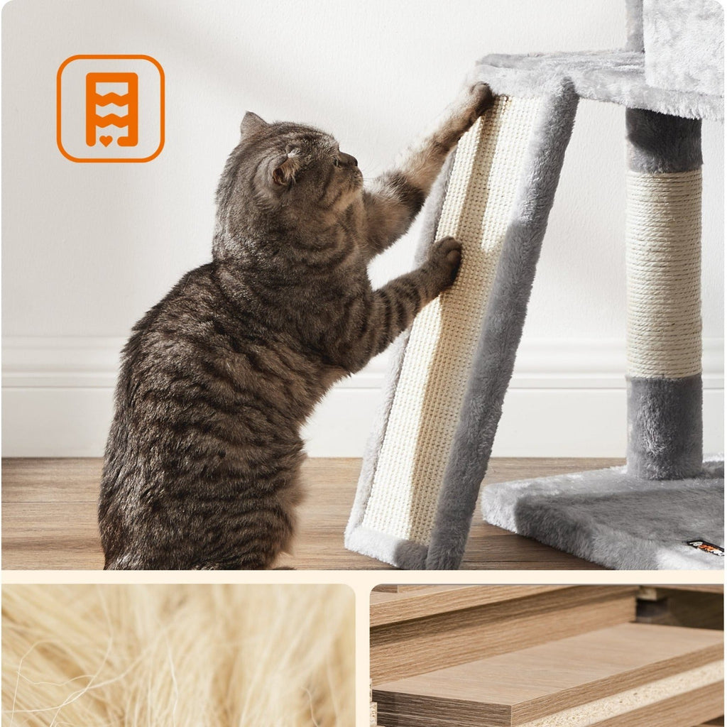 Kratzbaum Mehrstufig mit Höhle Rampe und Pom-Poms