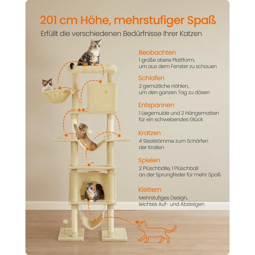 Katzenbaum Mehrstufig mit Plattform Höhlen und Hängematten