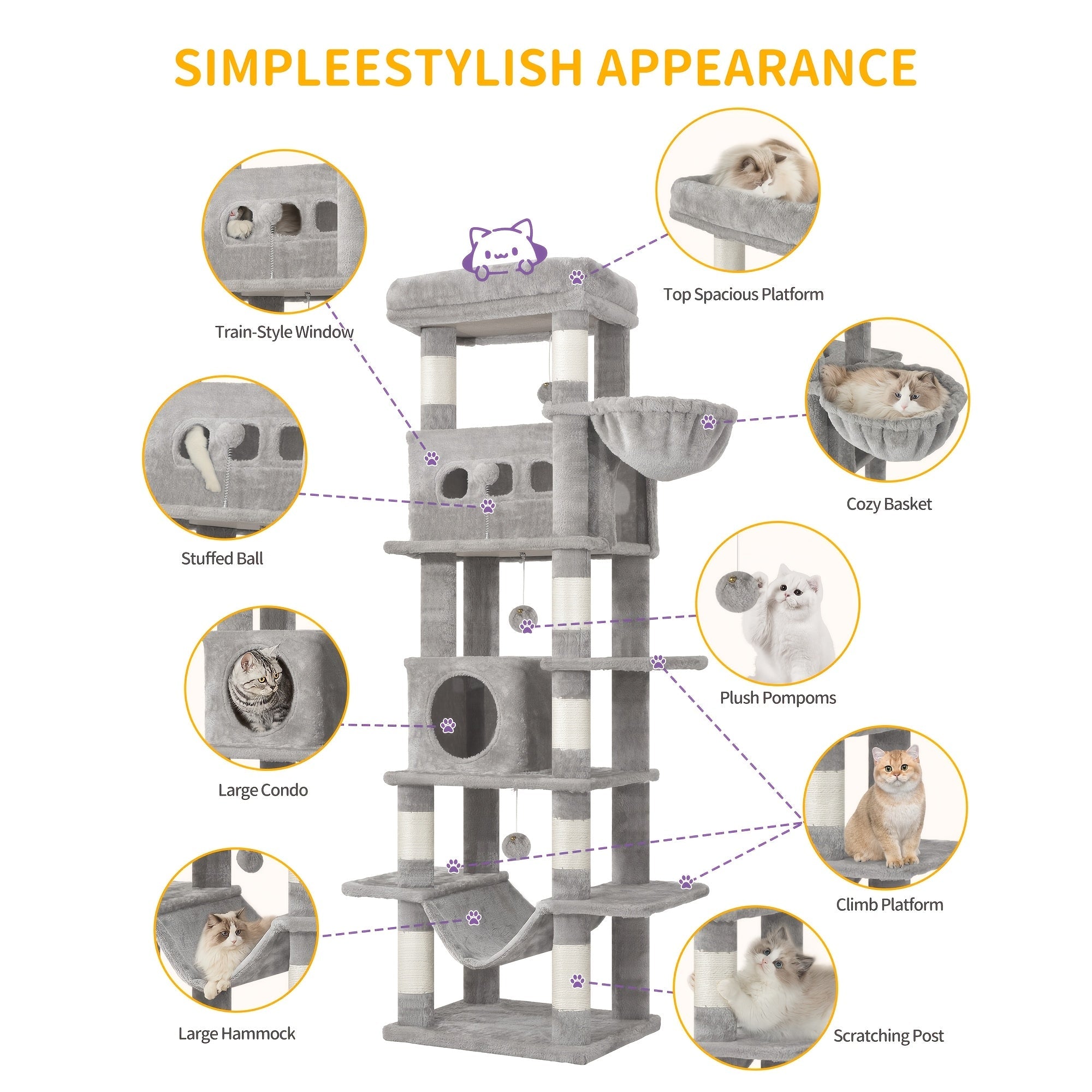 Großer Katzenbaum Mehrstufiges Haus mit 8 Kratzstämmen und Hängematte