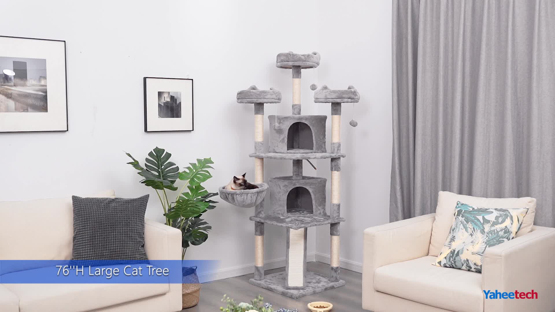 Robuster Kratzbaum mit 3 Liegeflächen 8 Sisalstämmen und 2 Höhlen