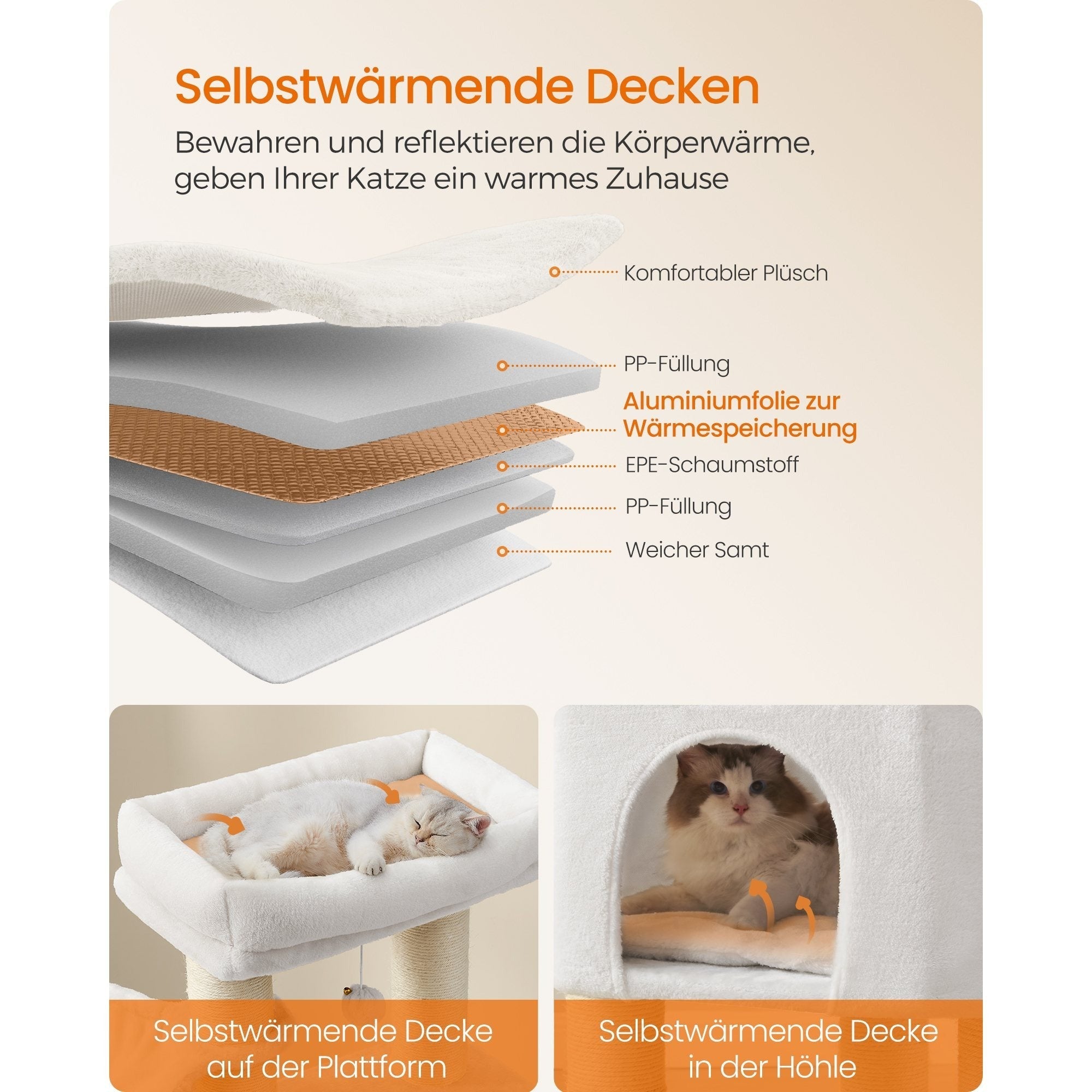 Katzenbaum Mehrstufig mit Höhle Hängematten und Pompom