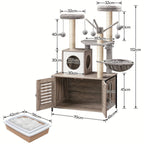 Katzenbaum Turm All-in-One mit Integriertem Katzenklo-Möbel