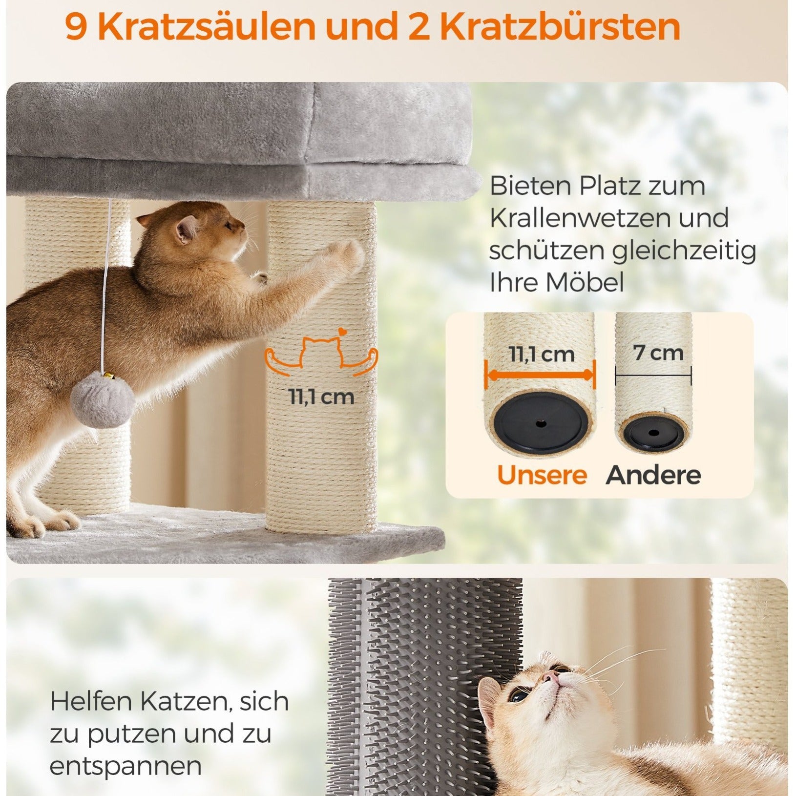 Katzenbaum Mehrstufig mit Höhle Hängematten und Pompom